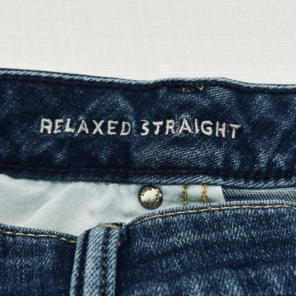 American Eagle Airflex+ Jeans Mens 38x36 Dark Wash Blue Denim Relaxed Straight - Picture 7 of 13